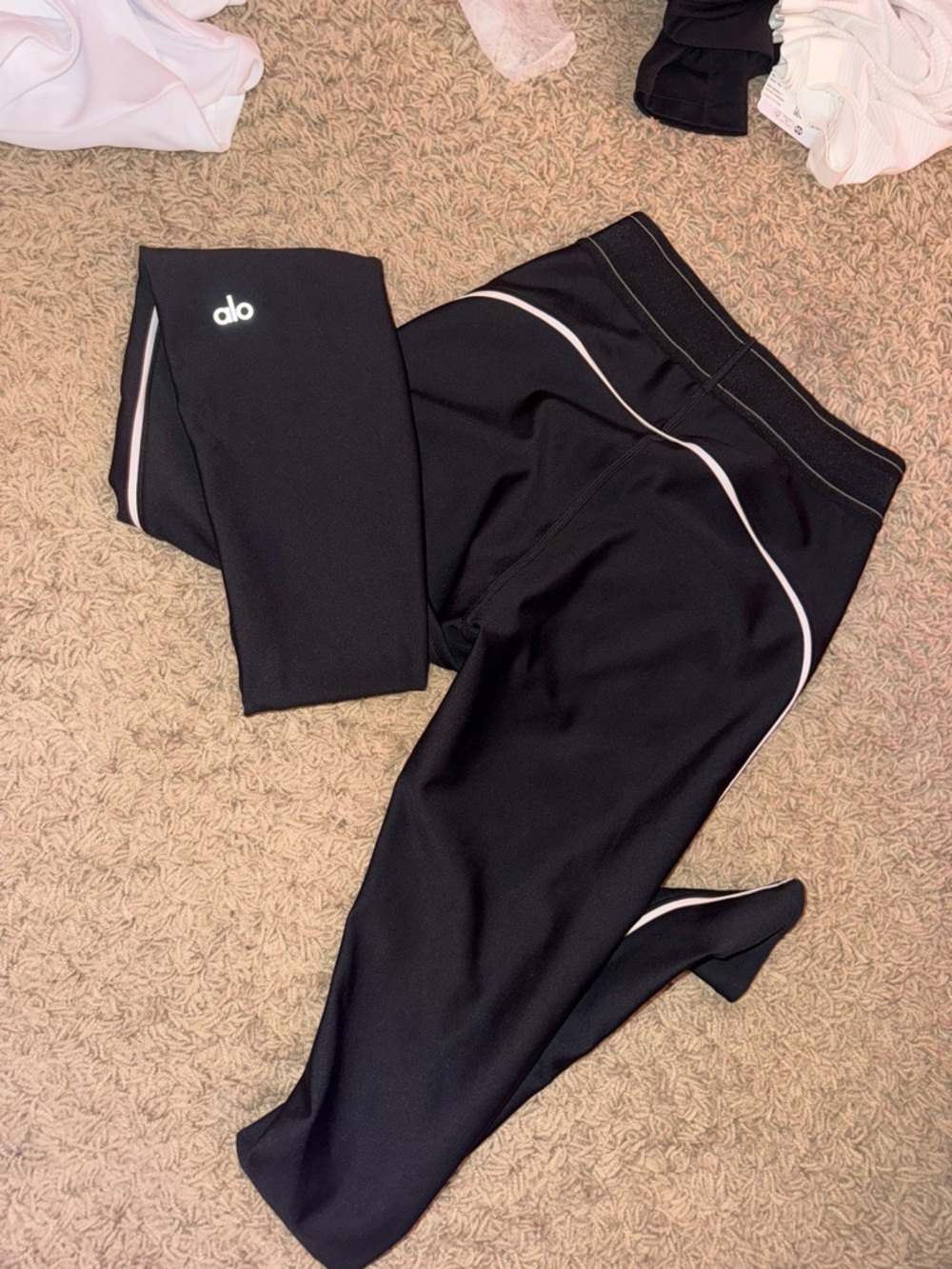 ALO Yoga Kids Black Leggings with White Piping